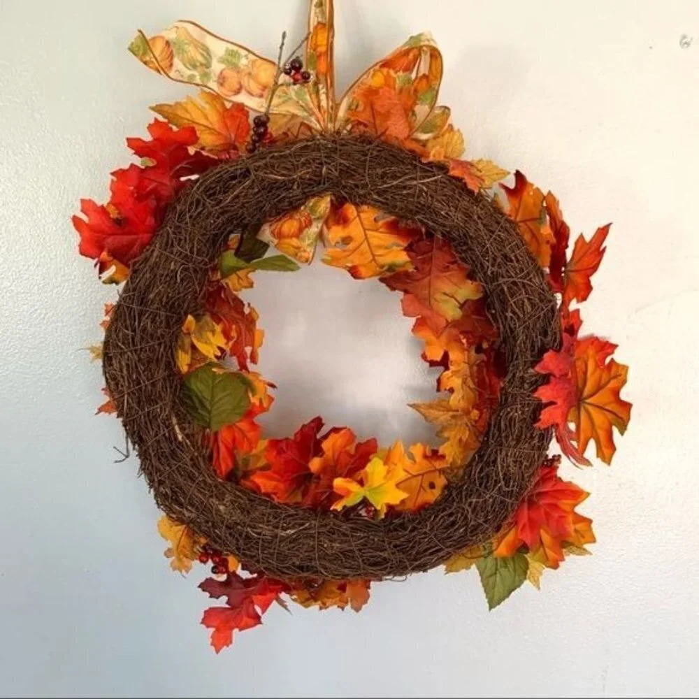 Thanksgiving Fall Faux Floral Round Wreath Autumn Holiday Decor Gift Idea